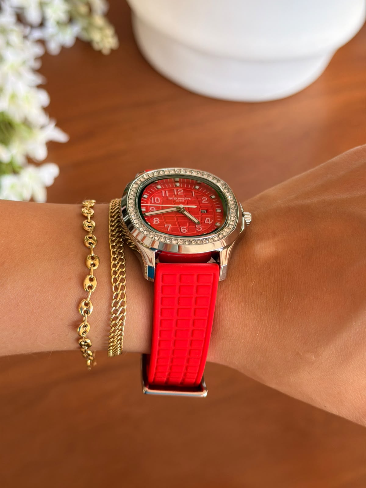 Ptk Mujer Circones 2026 Goma Roja Tablero Rojo Plateado