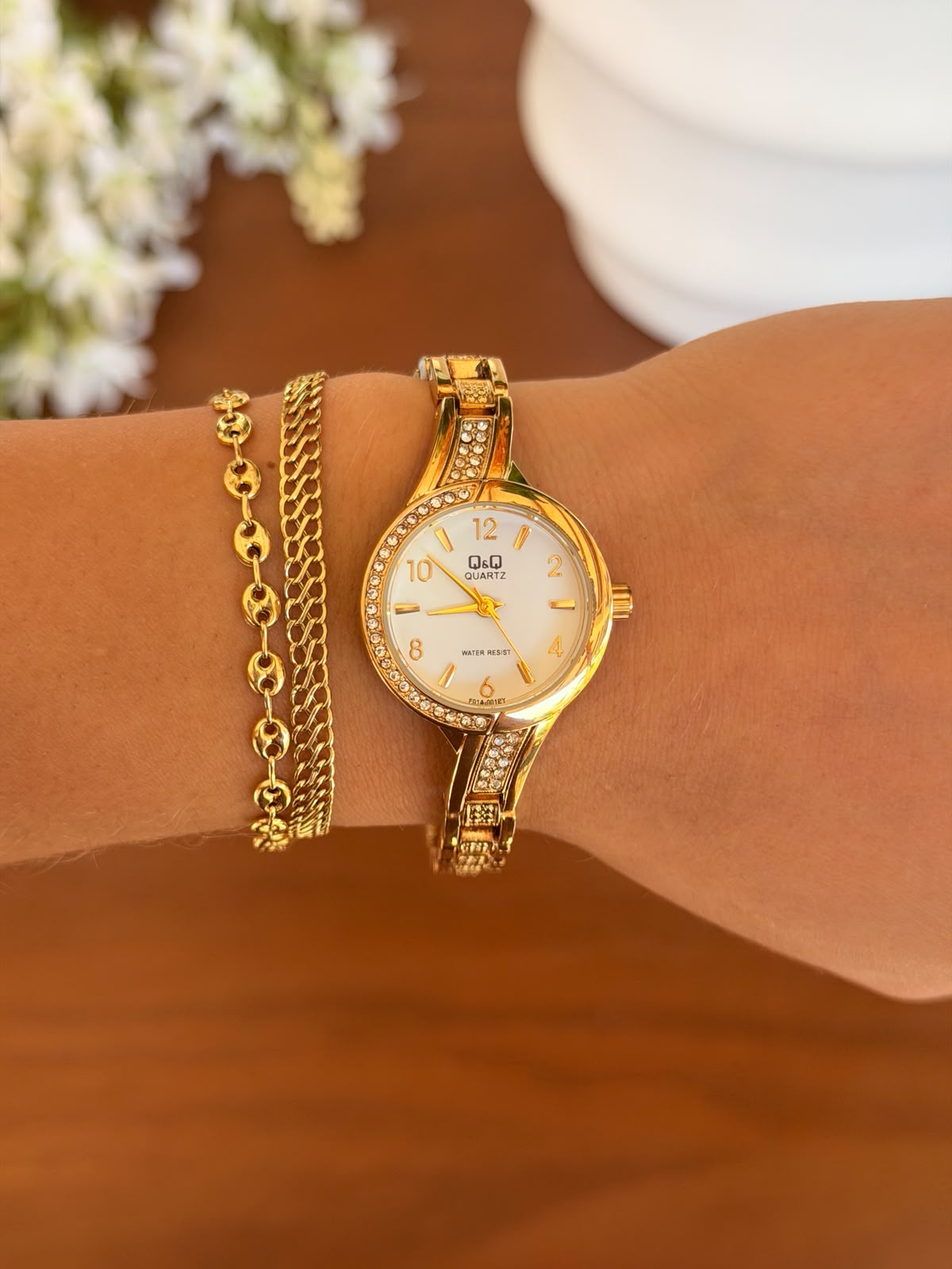 QYQ Mujer Dorado Tablero Blanco