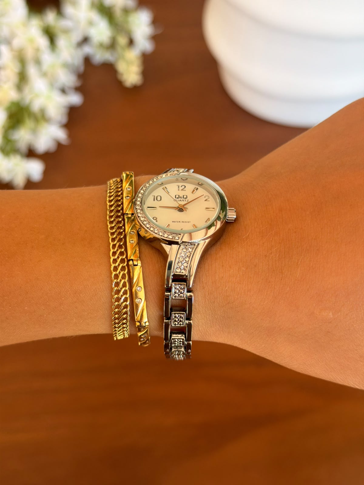 QYQ Mujer Plateado Tablero Blanco
