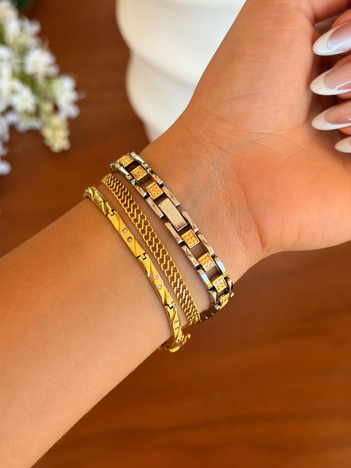 QYQ Mujer Bicolor Dorado Tablero Blanco
