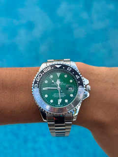 Rlx GMT 2 Plateado Tablero Verde Bisel Negro Plateado