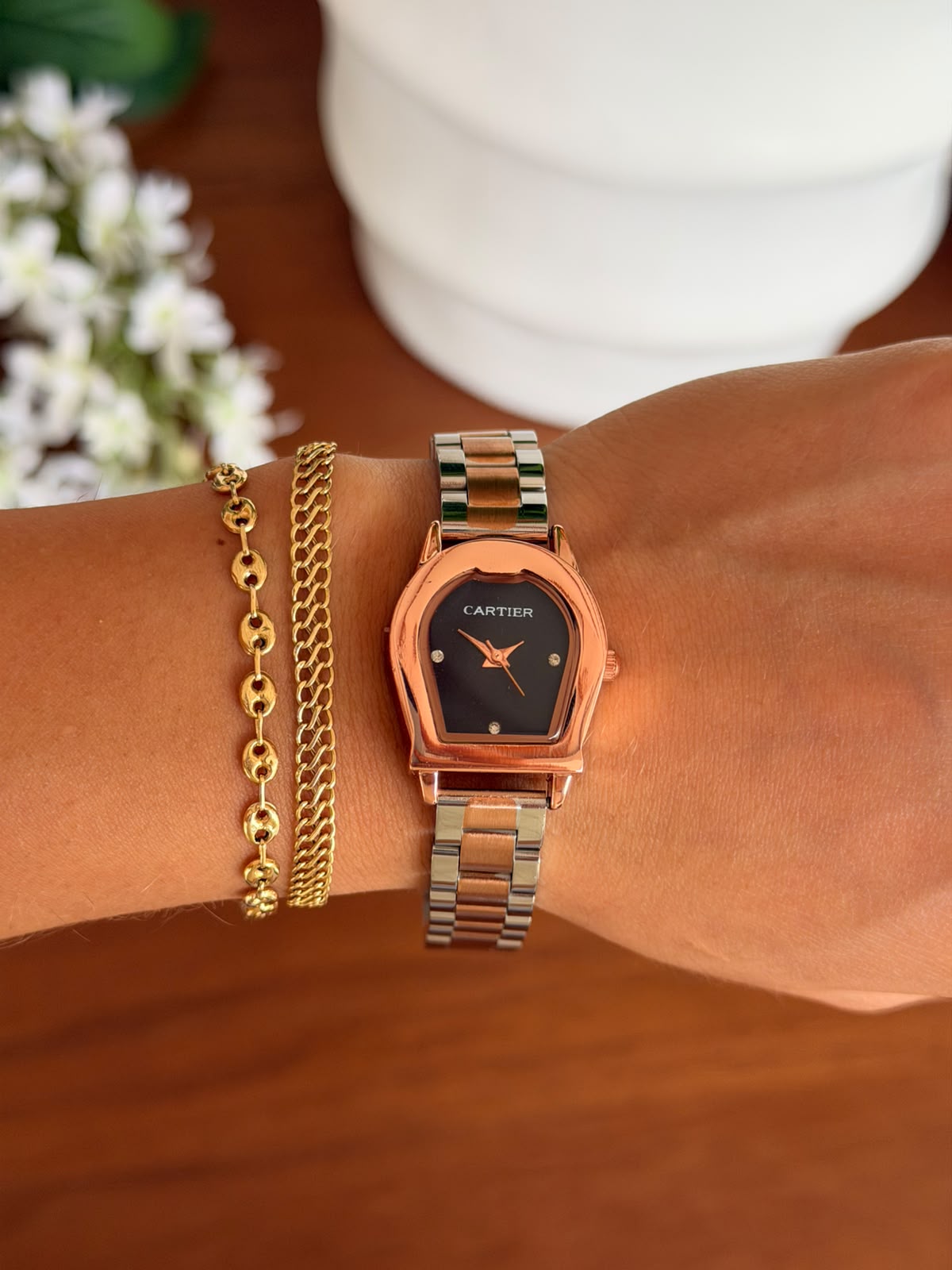 Crtr Mujer Bicolor Oro Rosa Tablero Negro