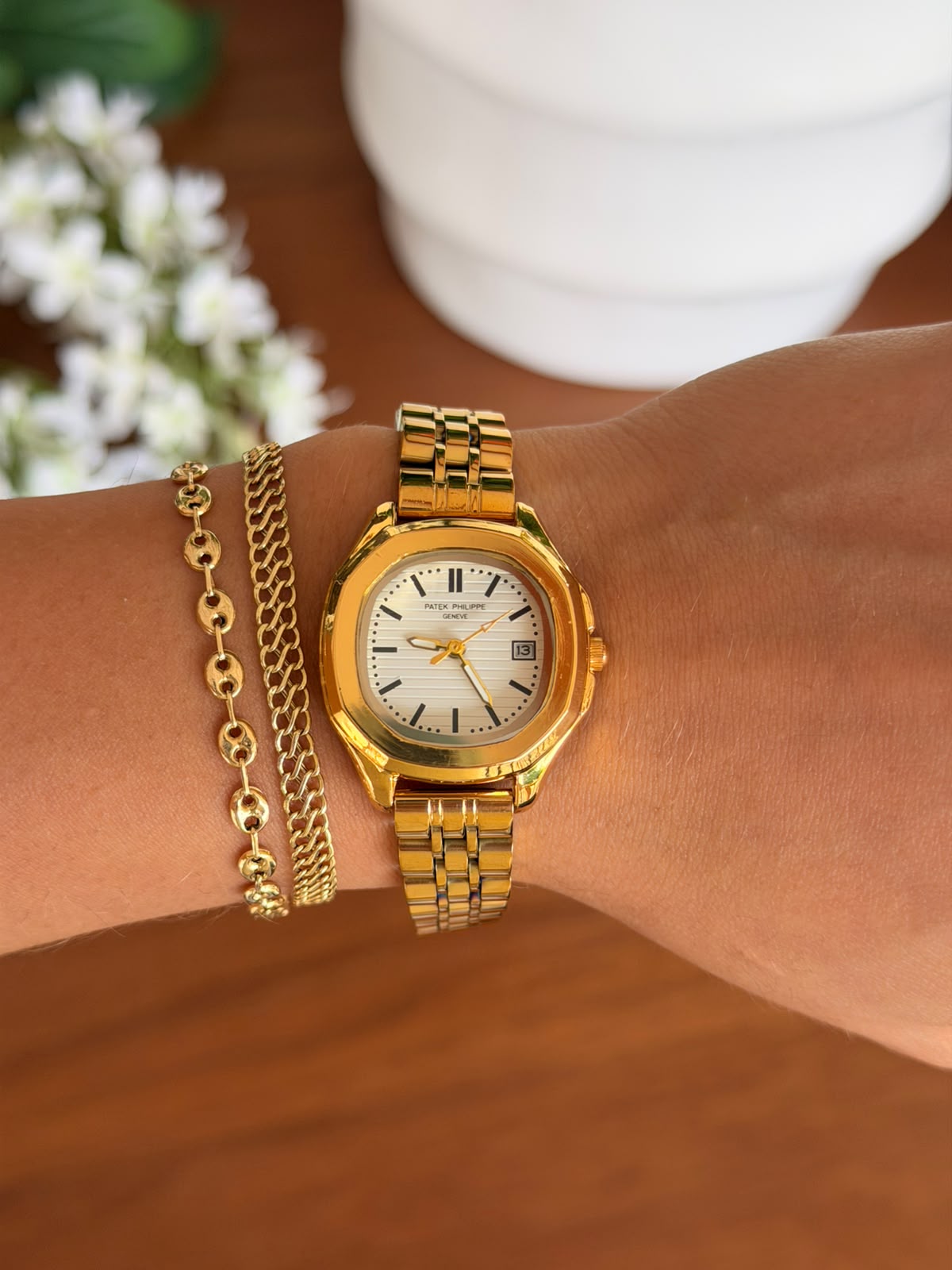 Patk Mujer Dorado Tablero Blanco