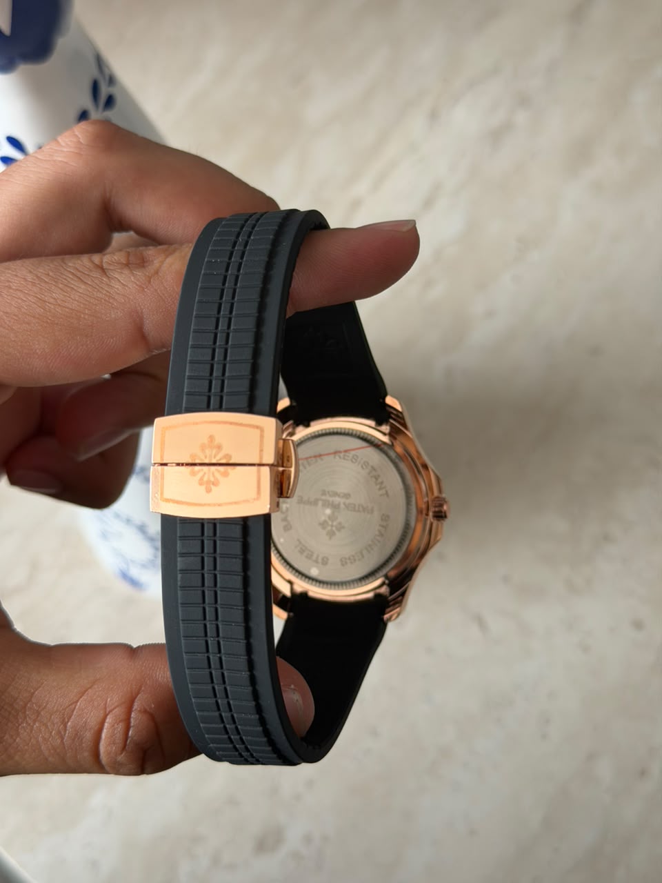 Ptk Goma  Crono Negra Tablero Negro Oro Rosa