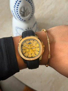 Ptk Goma Crono Negra Tablero Dorado