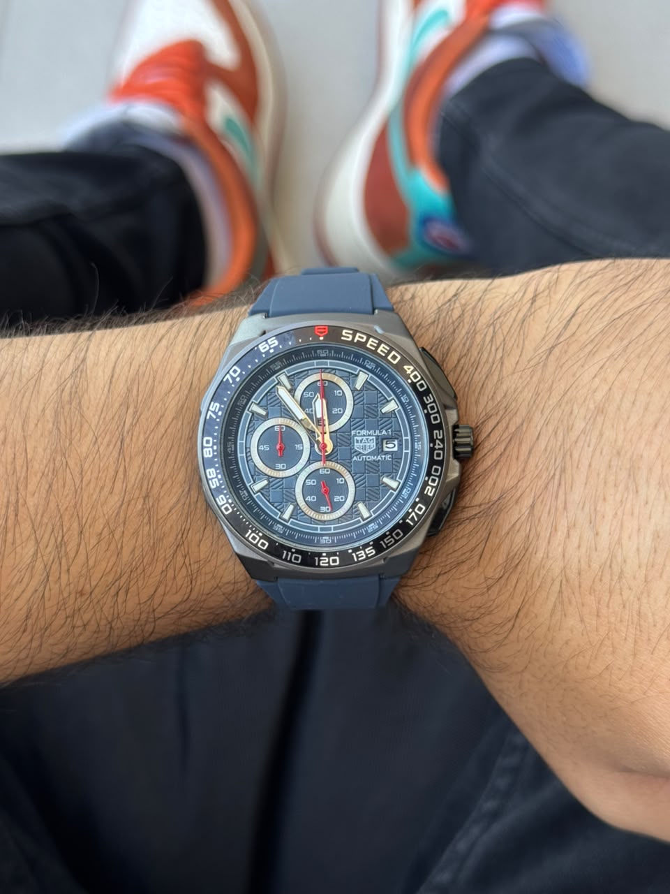 TAG Hr Formula 1 Goma Azul Cronógrafo Funcional Tablero Azul