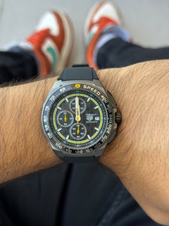 TAG Hr Formula 1 Goma Negra Cronógrafo Funcional Tablero Negro Verde