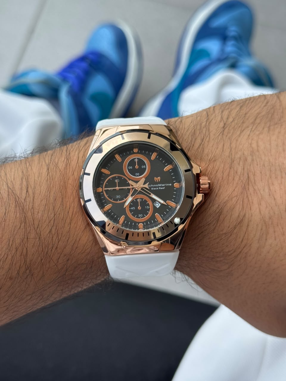 Tchmrn Cruise Chrono Goma blanca Tablero Negro Oro Rosa