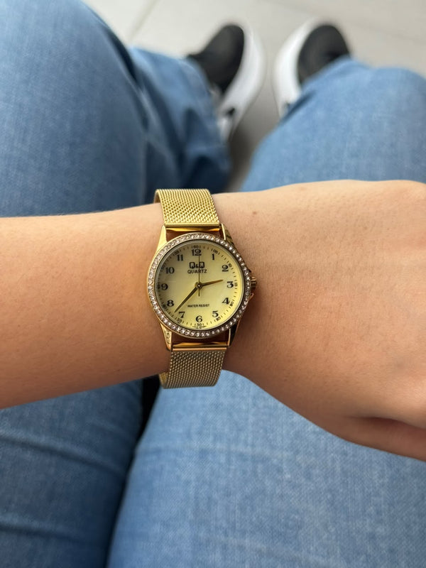 QYQ Mujer QA21 Circones Malla Dorado Tablero Dorado