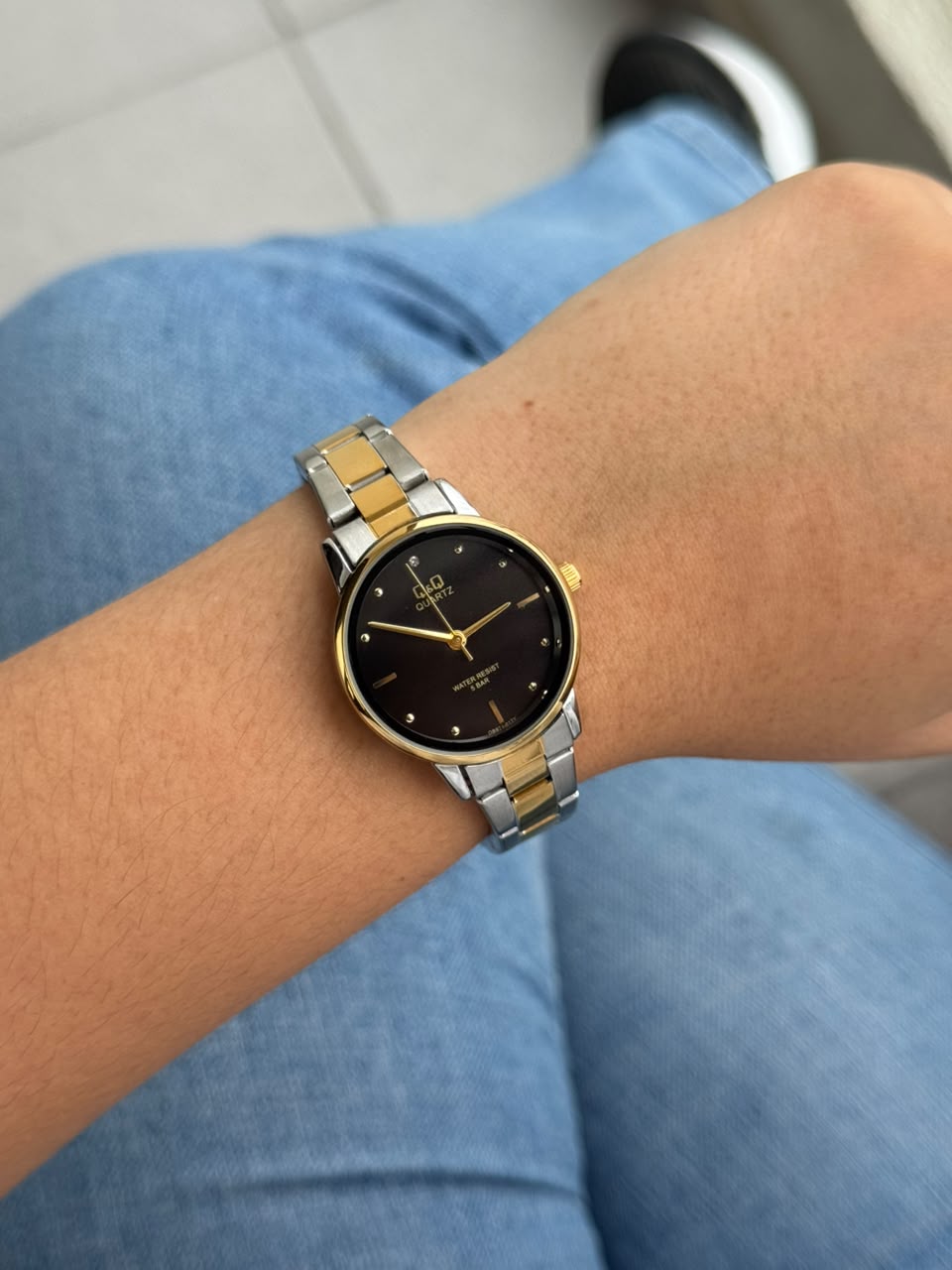 QYQ New Mujer Bicolor Dorado Tablero Negro