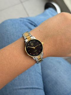 QYQ New Mujer Bicolor Dorado Tablero Negro