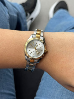 QYQ Mujer B95 Bicolor Dorado Tablero Plateado