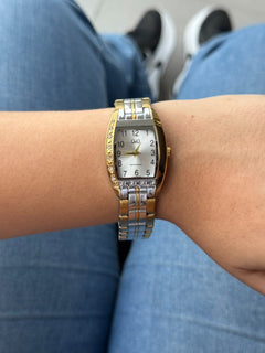 QYQ Mujer QB09 Circones Bicolor Dorado Tablero Plateado