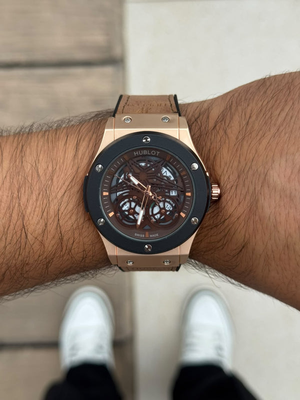 Hblt Big Bang Cuero Beige Tablero Café Oro Rosa