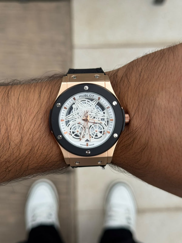 Hblt Big Bang Cuero Negro Tablero Blanco Oro Rosa Negro