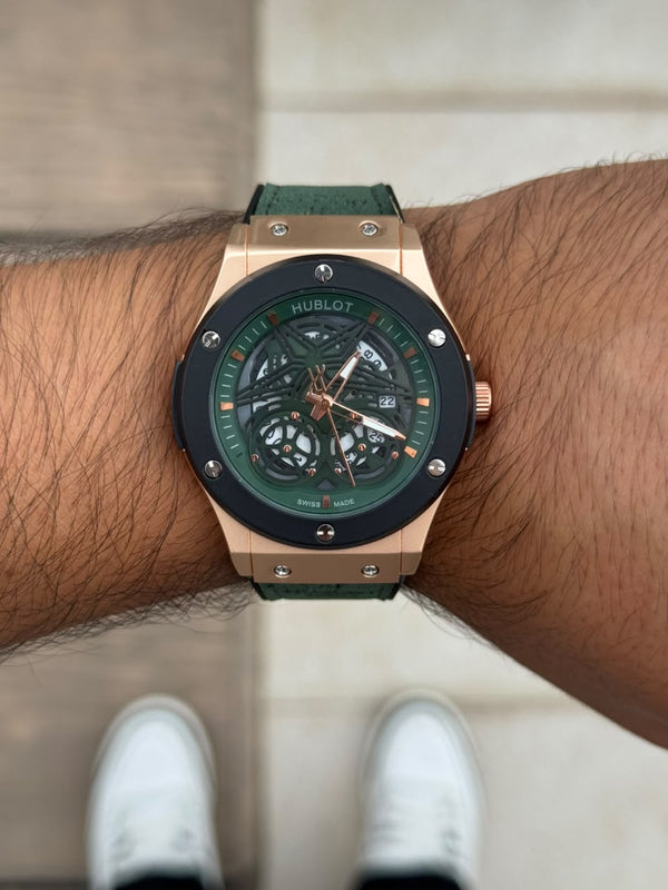 Hblt Big Bang Cuero Verde Tablero Negro Oro Rosa Negro