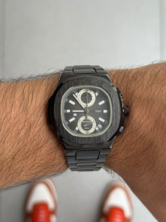 Ptk Crono Funcional Negro Tablero Negro Plateado
