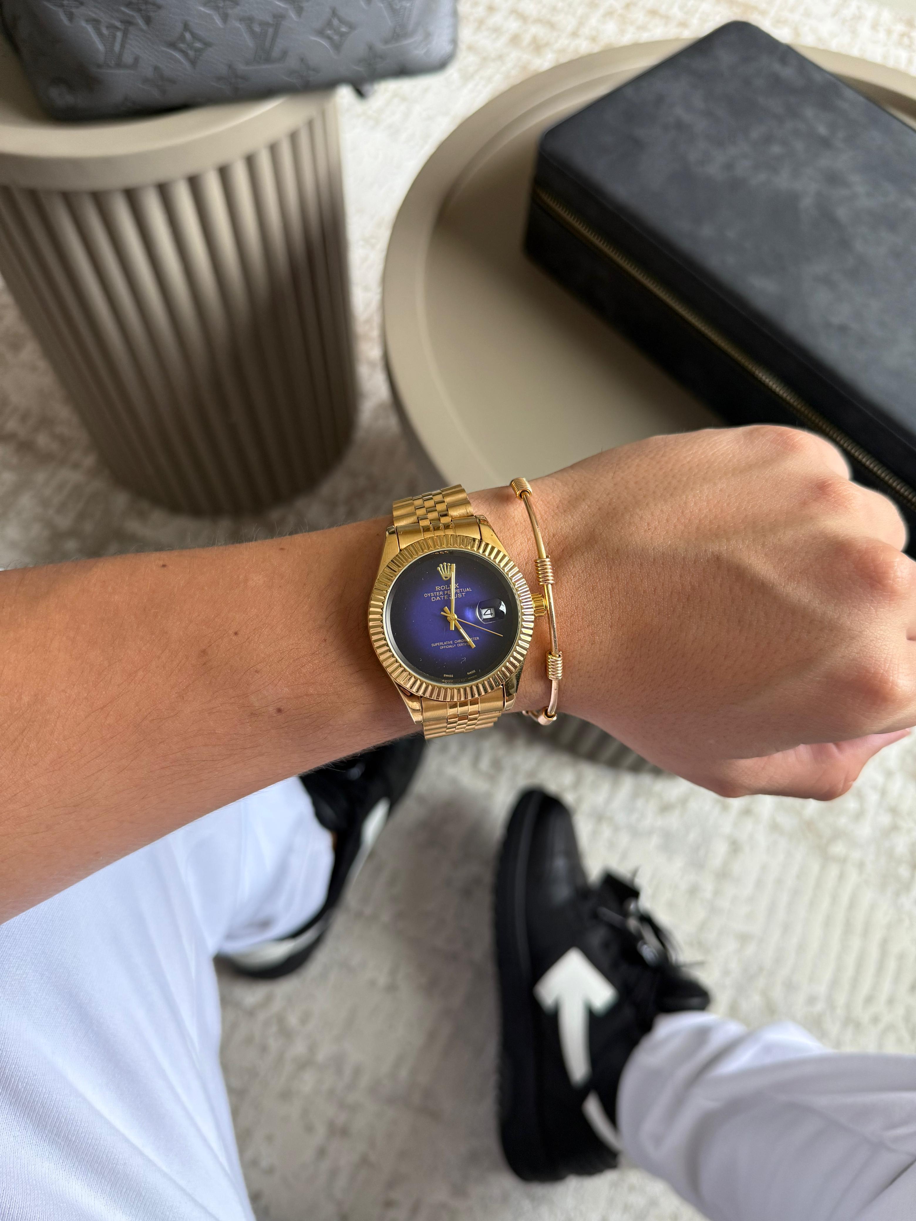 Rlx Datejust liso premium dorado tablero azul