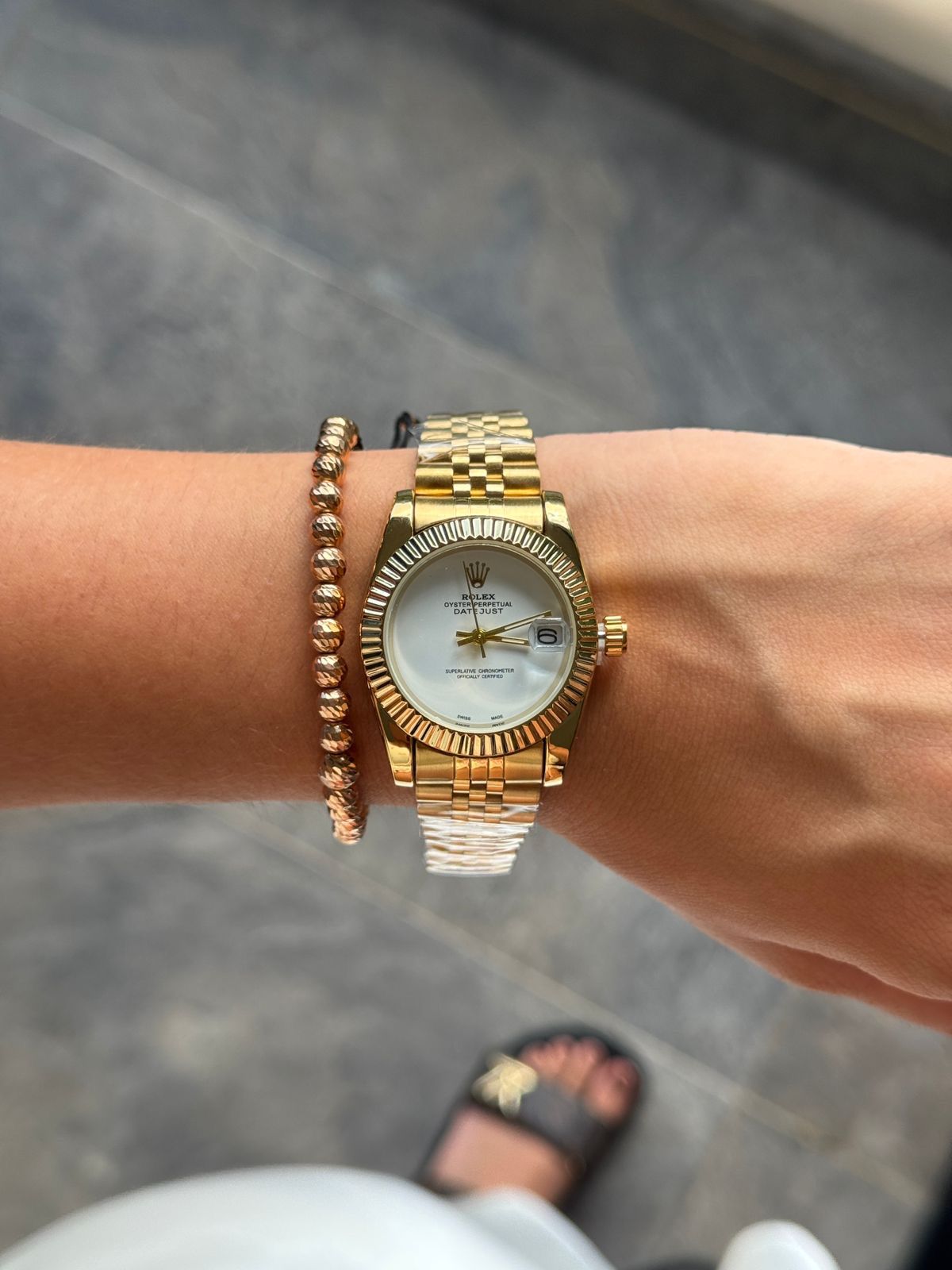 Rlx Datejust Mujer Dorado Tablero Blanco
