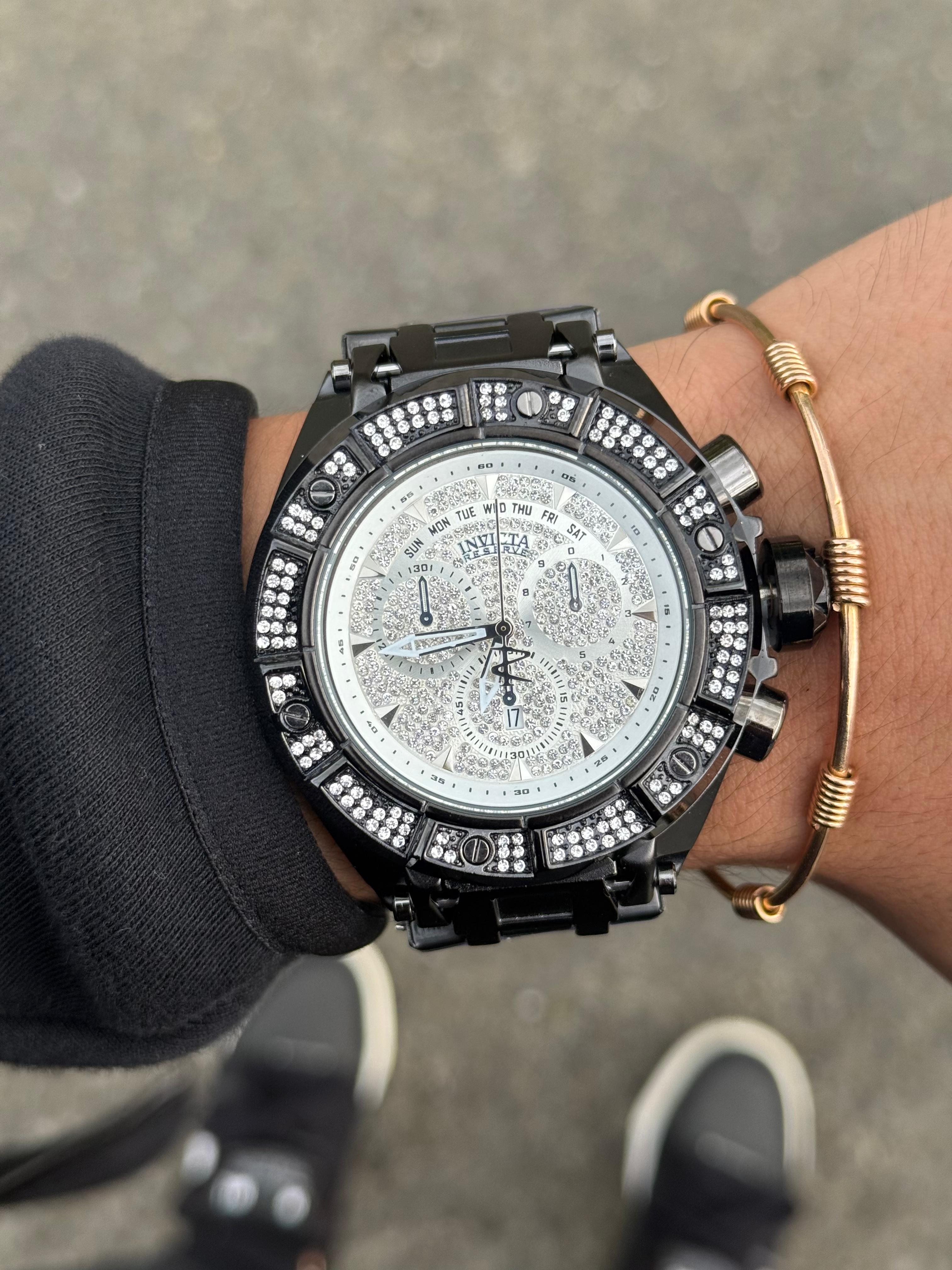 Invct Crono Circones Negro Tablero Plateado