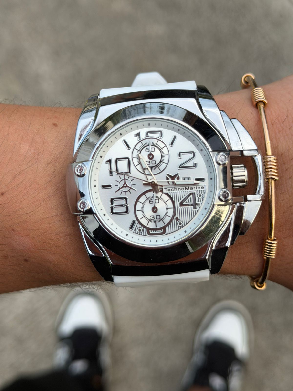 Tchmrn Crono Goma Blanca Tablero Blanco Plateado