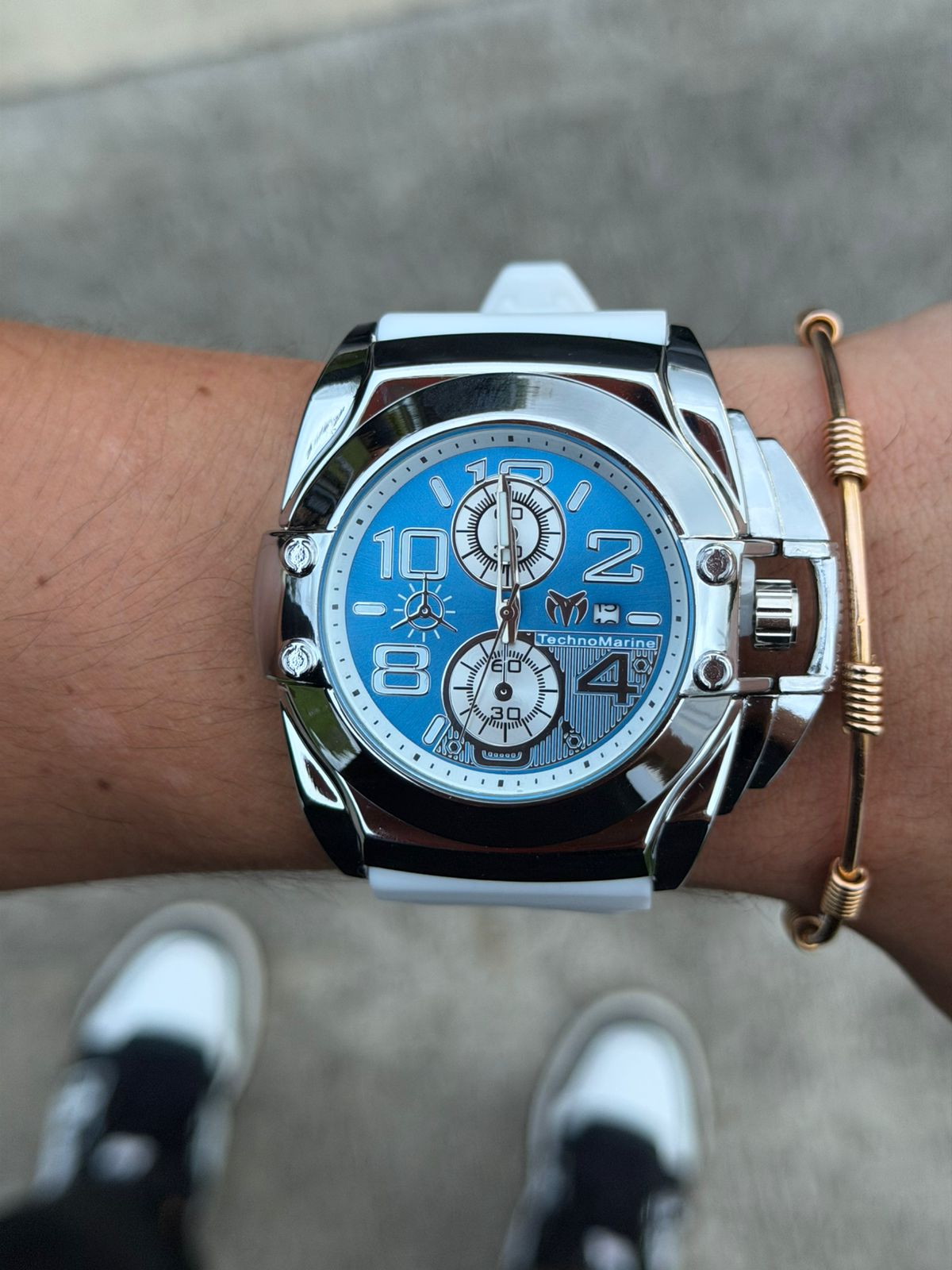 Tchmrn Crono Goma Blanca Tablero Azul Plateado