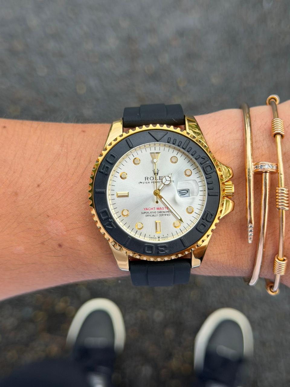 Rlx Goma Negra Tablero Plateado Dorado Negro