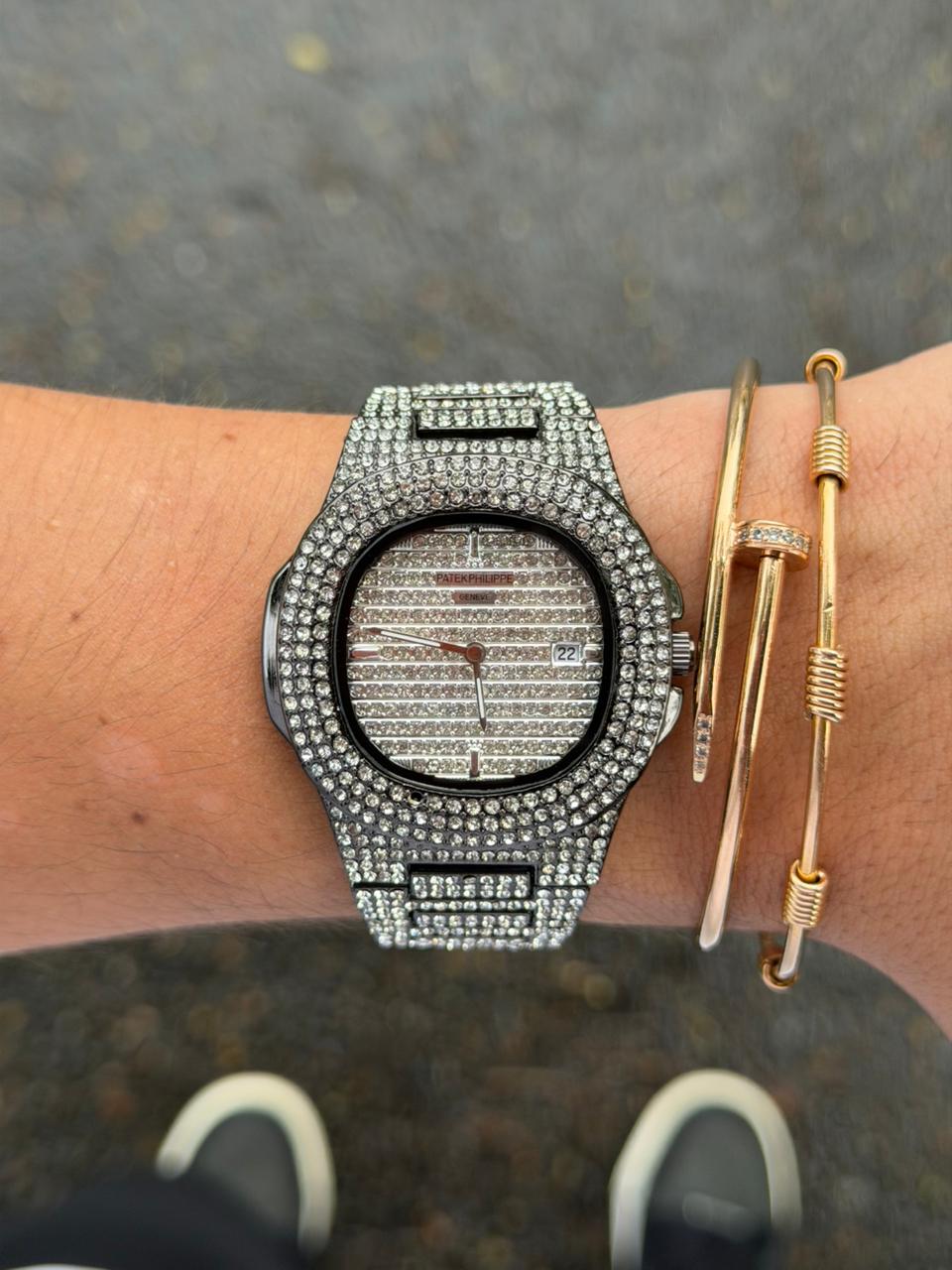 Patk Diamond Redondo Plateado Negro Tablero Plateado