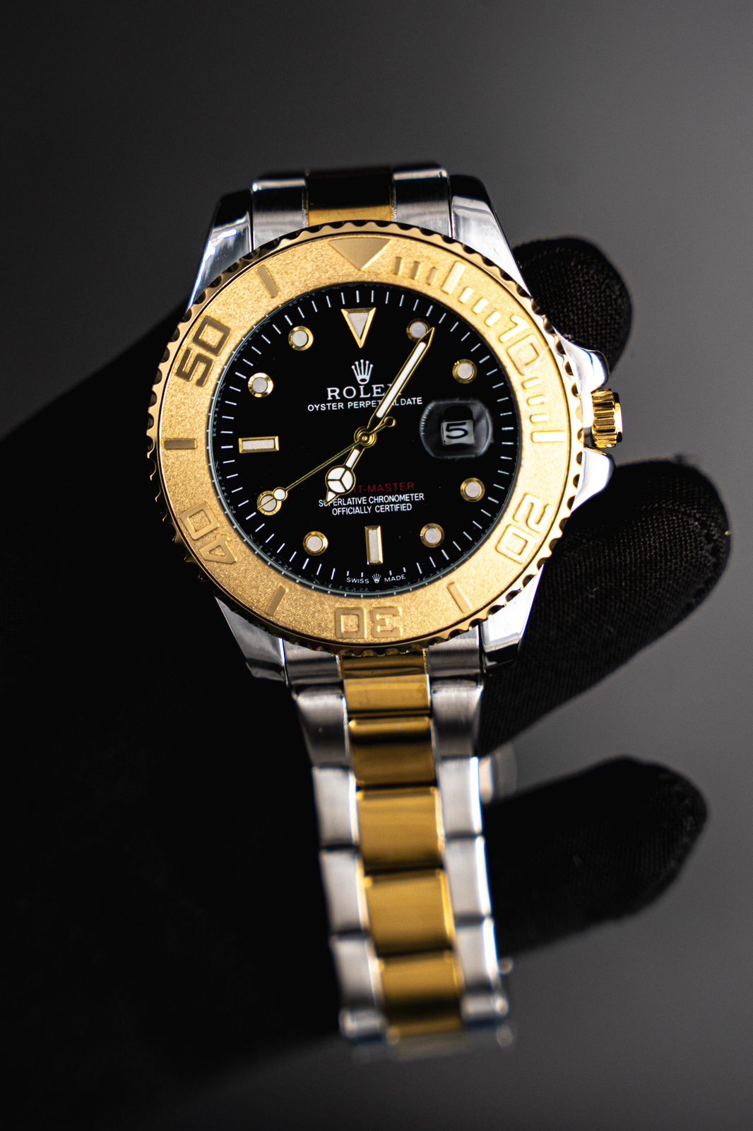 Rlx Yacth Bicolor Dorado Tablero Negro Dorado