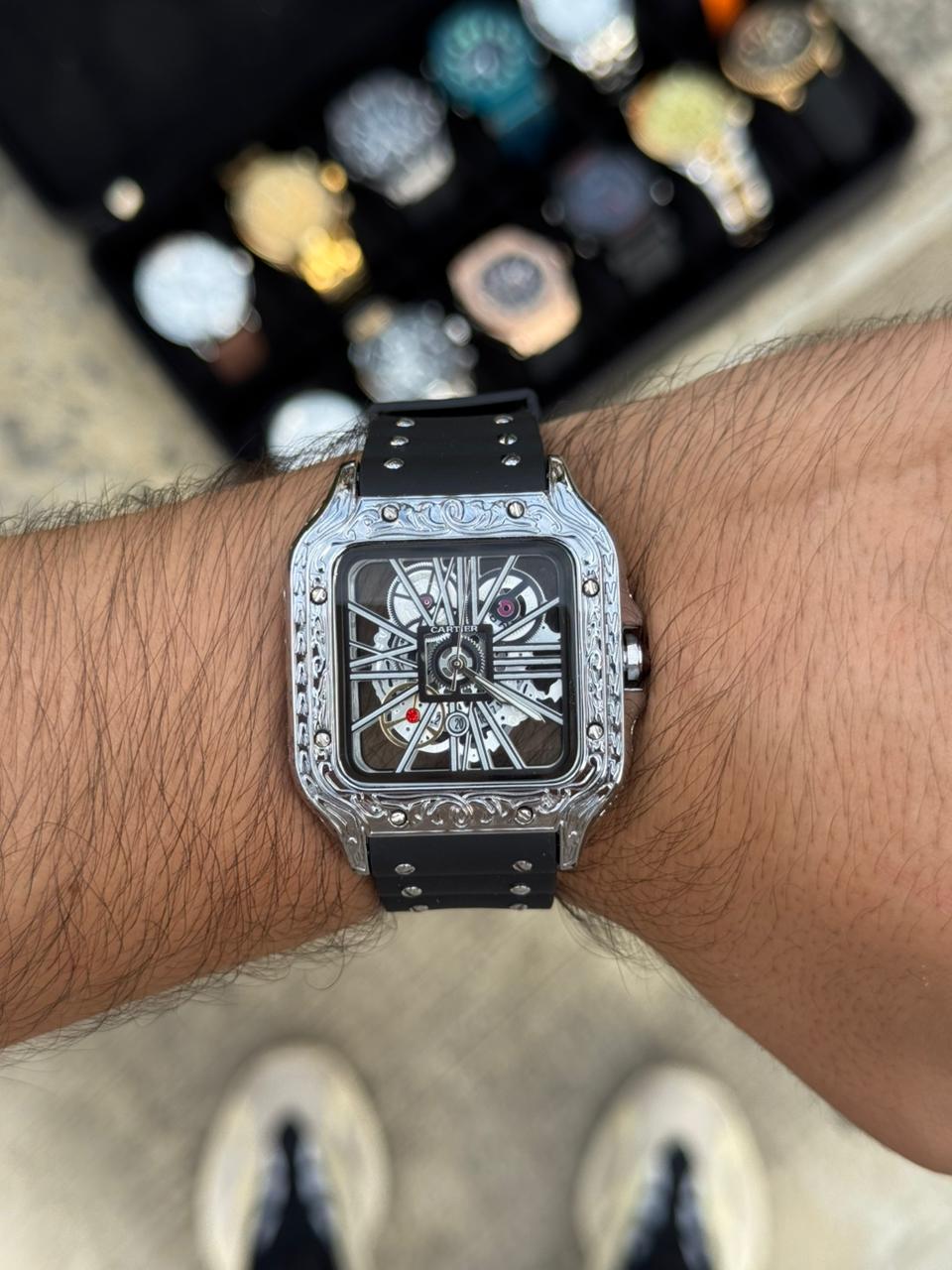 Crtr Santos Tallado Negro Tablero Plateado Negro Plateado