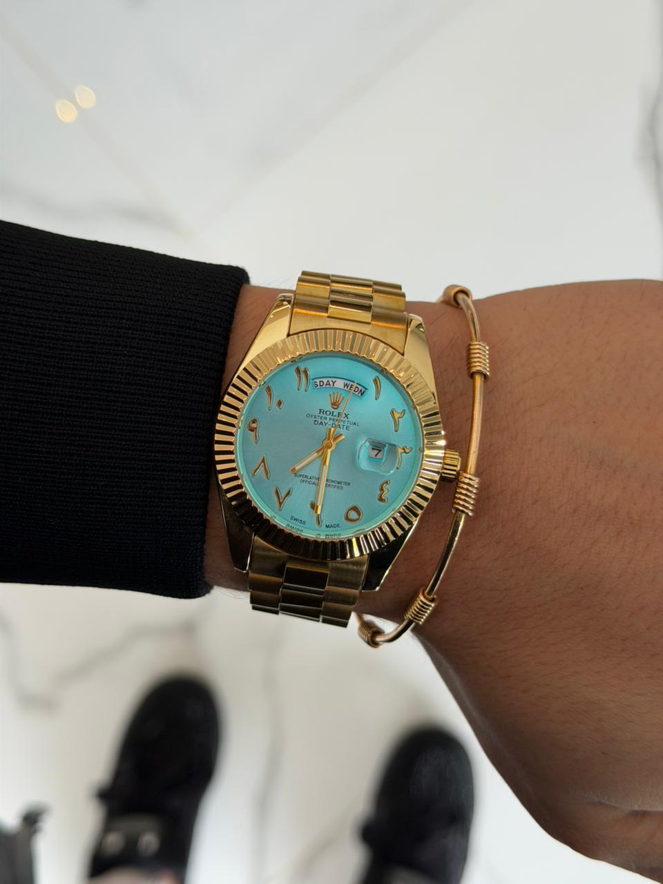 Rlx Arabe Dorado Tablero Aguamarina