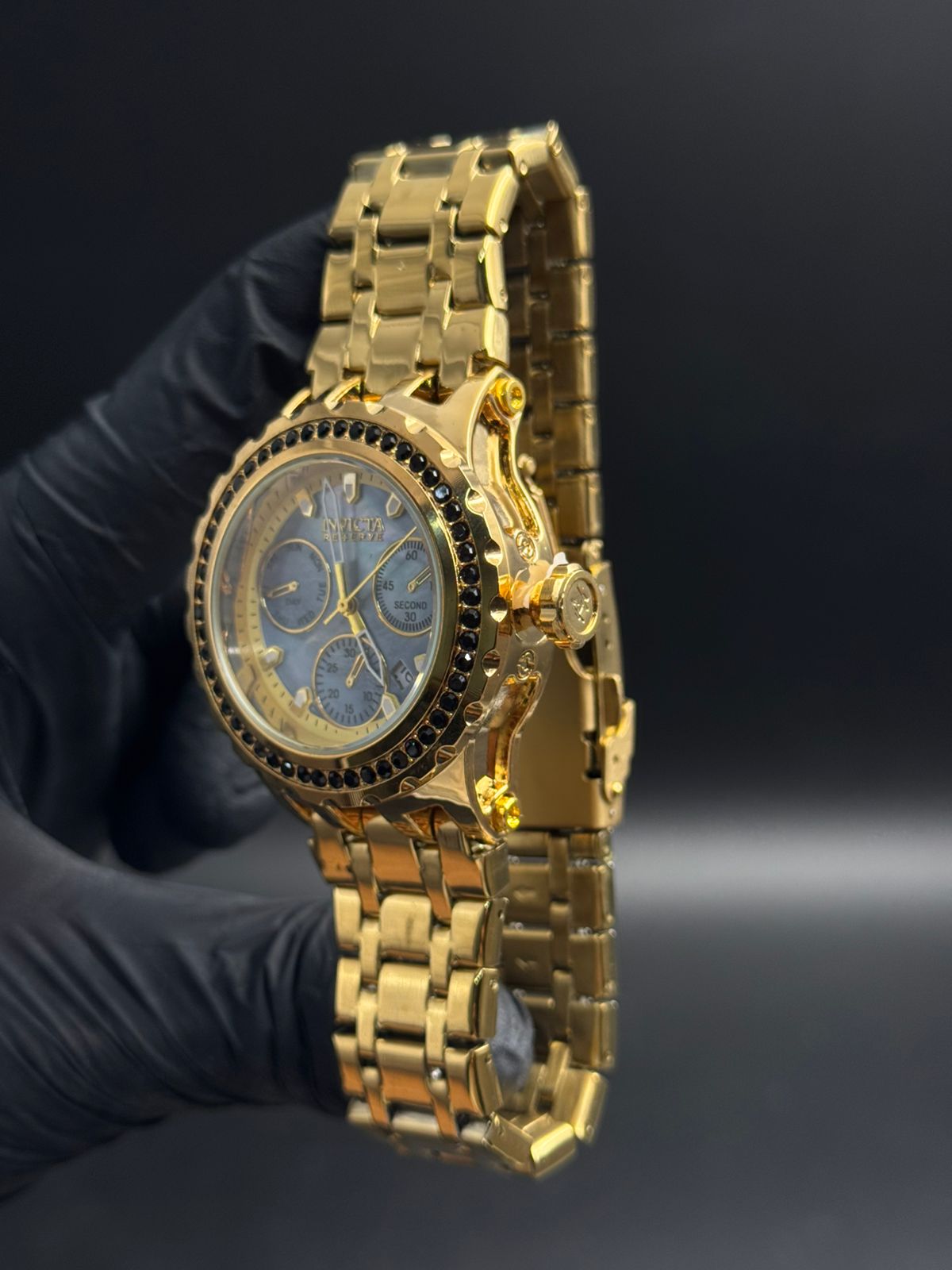 Invcta Mujer Circones Dorado Tablero Azul