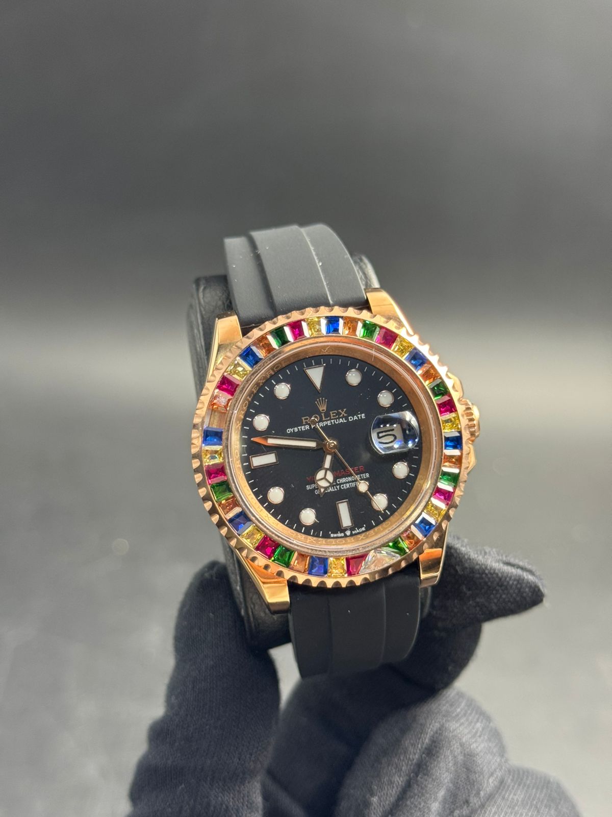 Rlx Luxury Goma Negra Tablero Negro Bisel Endiamantado