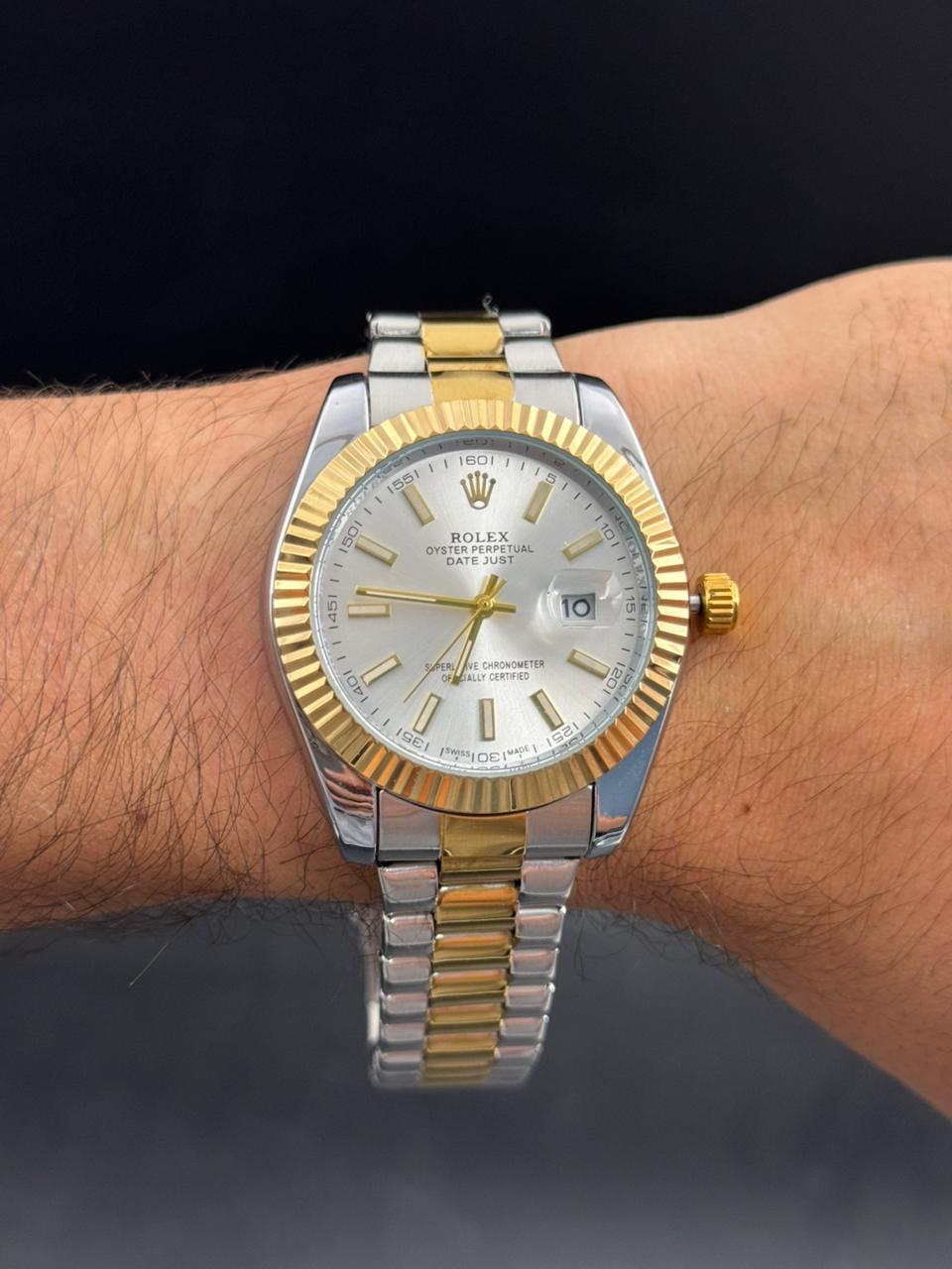 Rlx Timex Bicolor Dorado Tablero Plateado