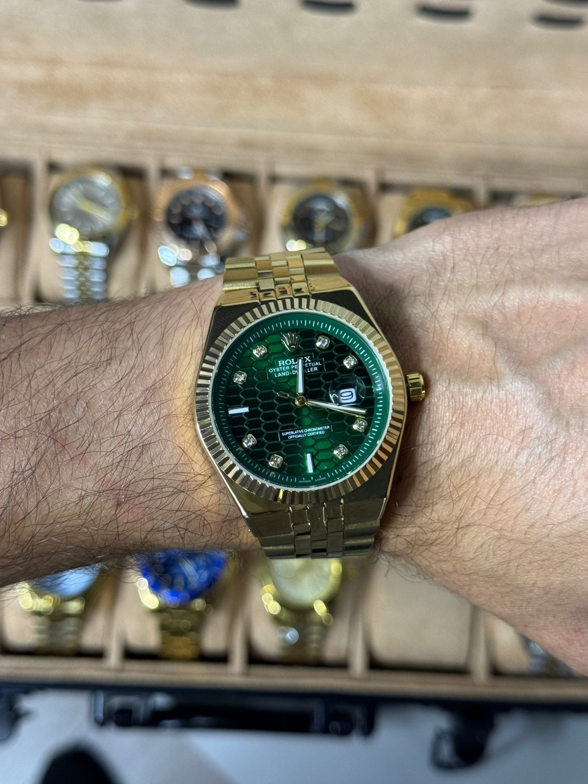 Rlx Day Date Diamond Dorado Tablero Verde