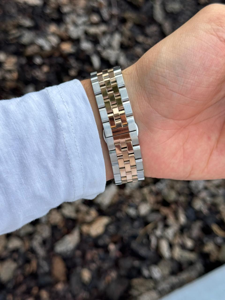 Rlx Day Date Diamond Bicolor Oro Rosa Tablero Plateado