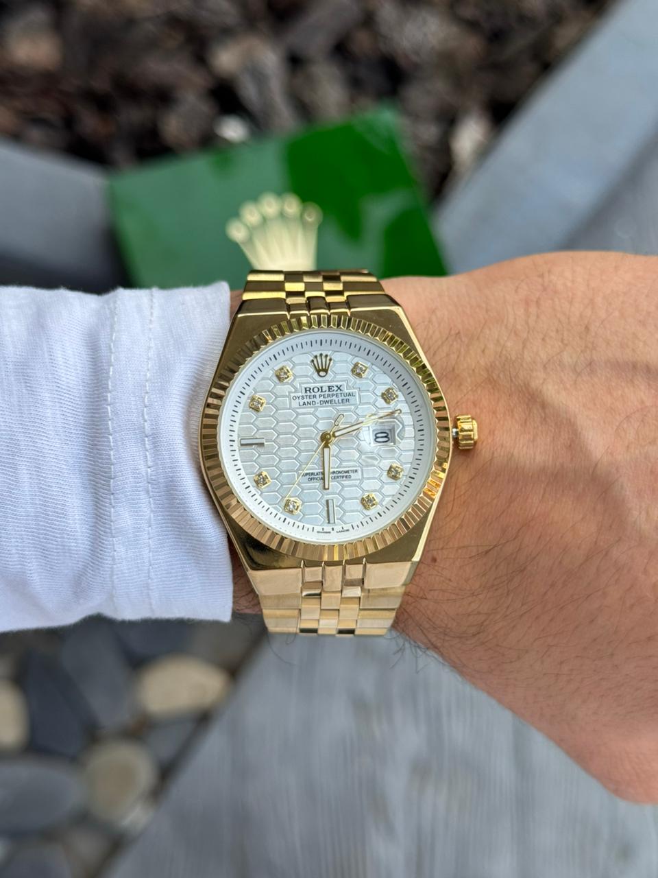 Rlx Day Date Diamond Dorado Tablero Plateado