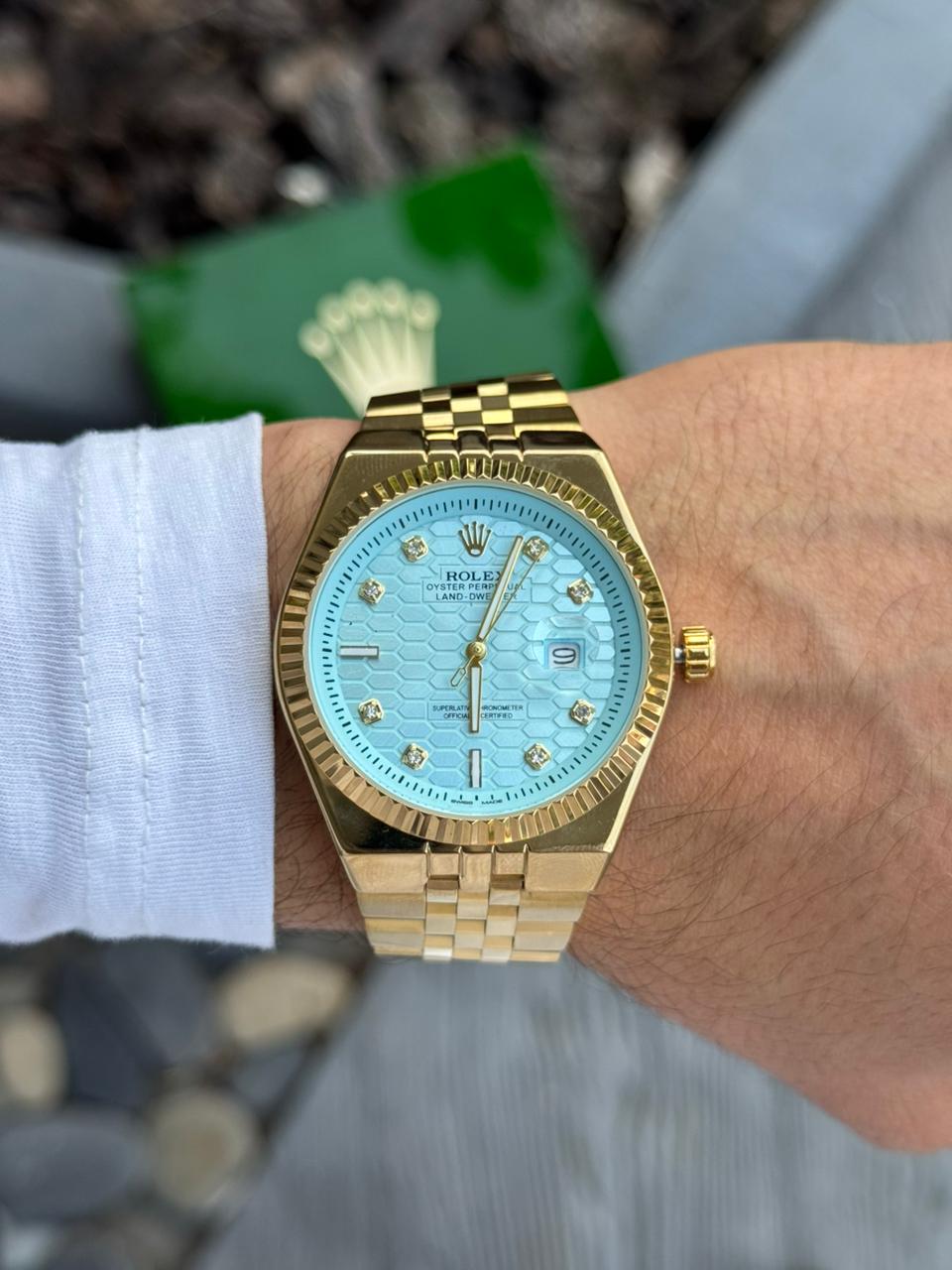 Rlx Day Date Diamond Dorado Tablero Azul