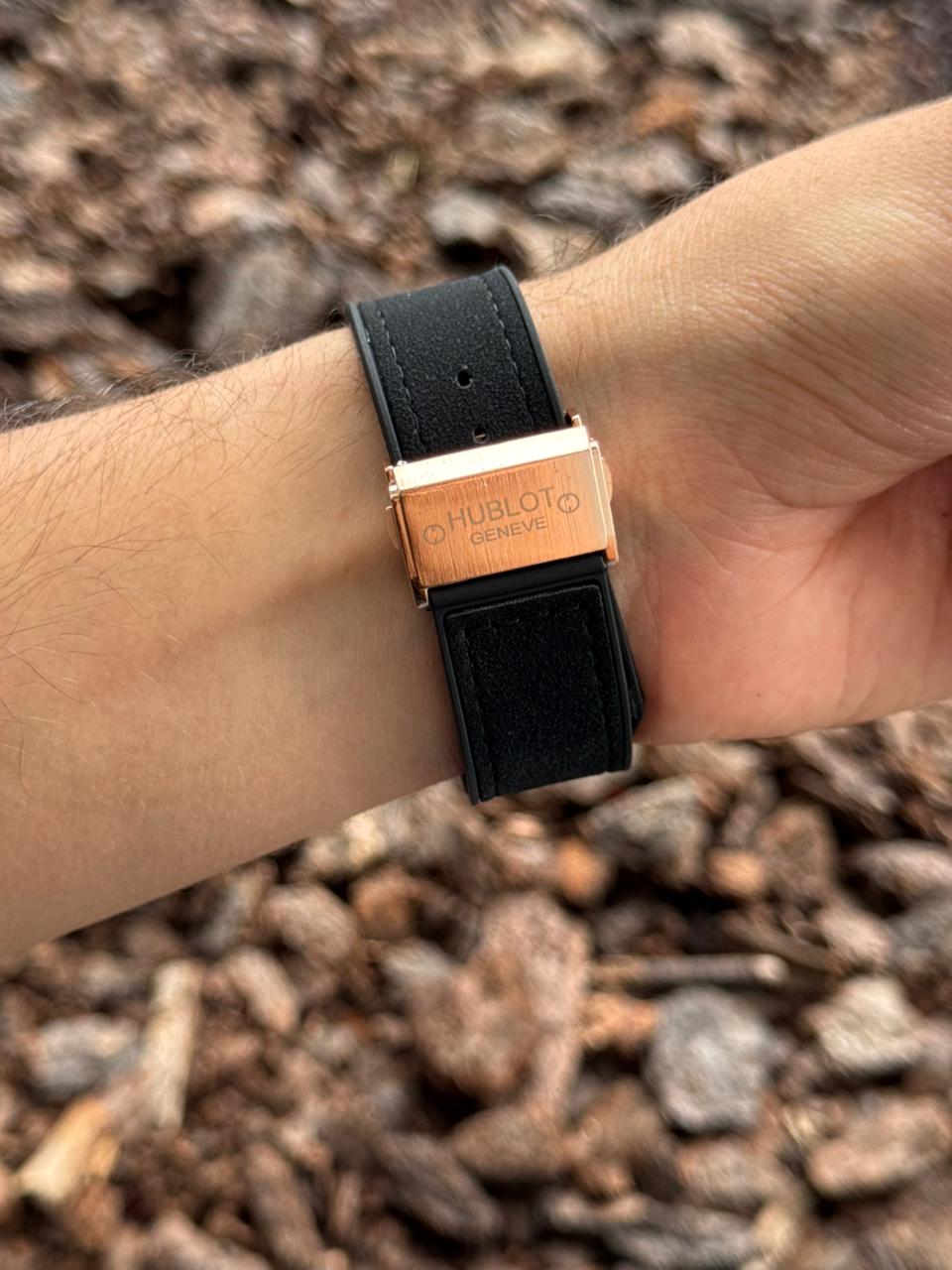 Hblt Gvn Correa Negra Tablero Gris Oro Rosa  Negro
