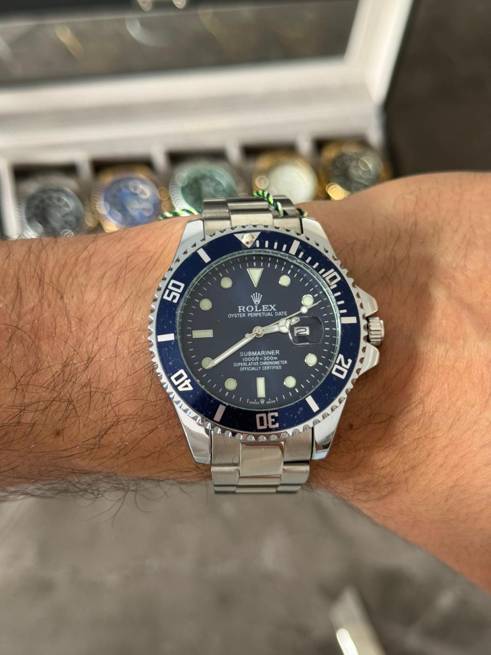Rlx 2026 Submariner Plateado Tablero Azul Bisel Azul