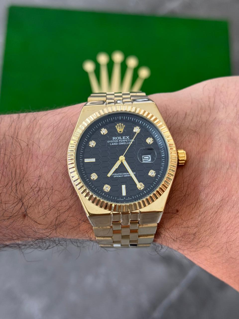 Rlx Day Date Diamond Dorado Tablero Negro