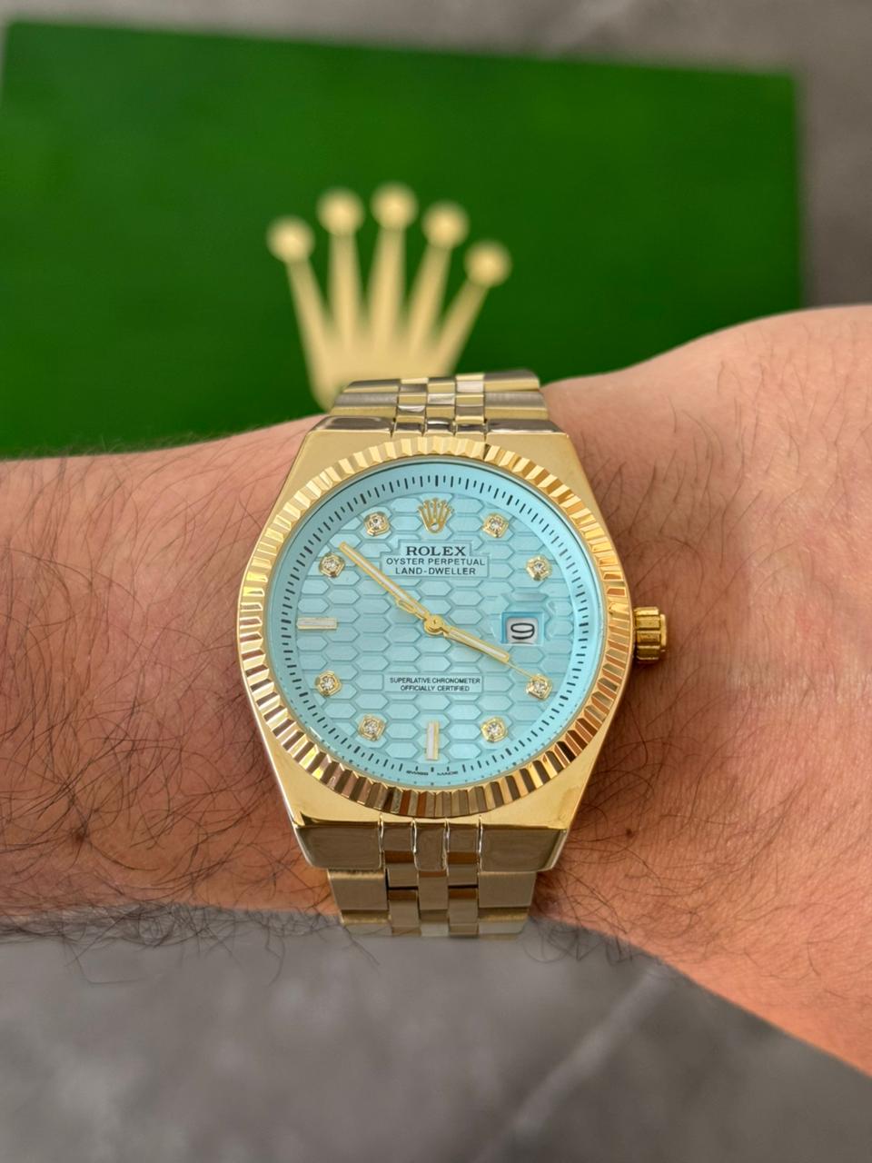 Rlx Day Date Diamond Dorado Tablero Azul