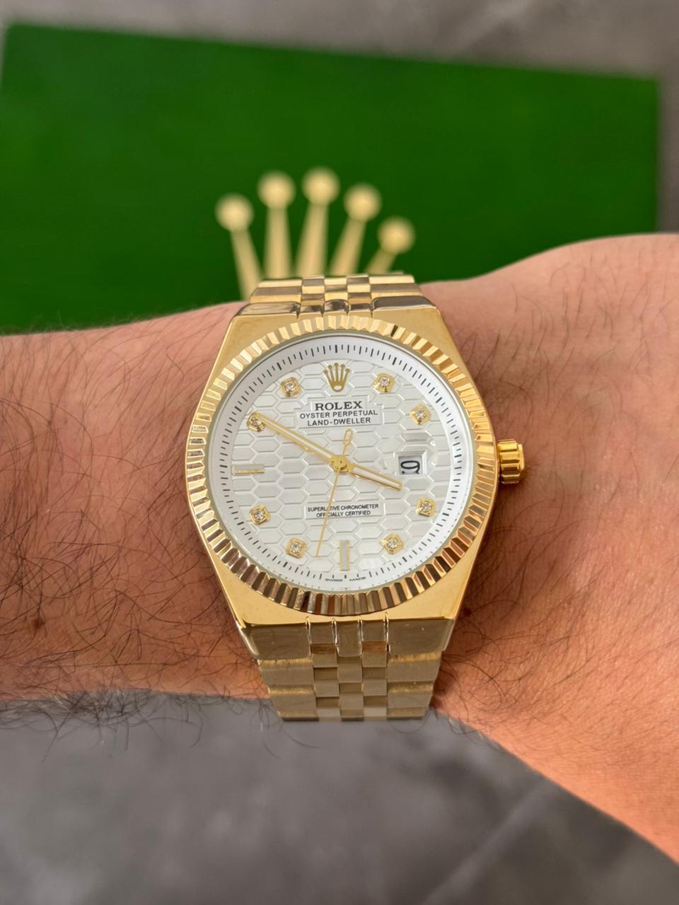 Rlx Day Date Diamond Dorado Tablero Plateado