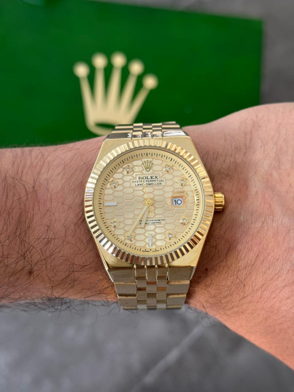 Rlx Day Date Diamond Dorado Tablero Dorado