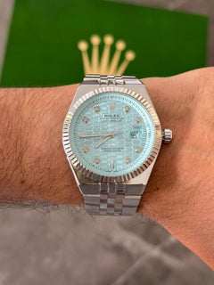 Rlx Day Date Diamond Plateado Tablero Azul