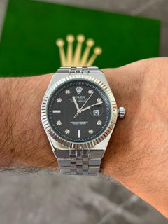 Rlx Day Date Diamond Plateado Tablero Negro
