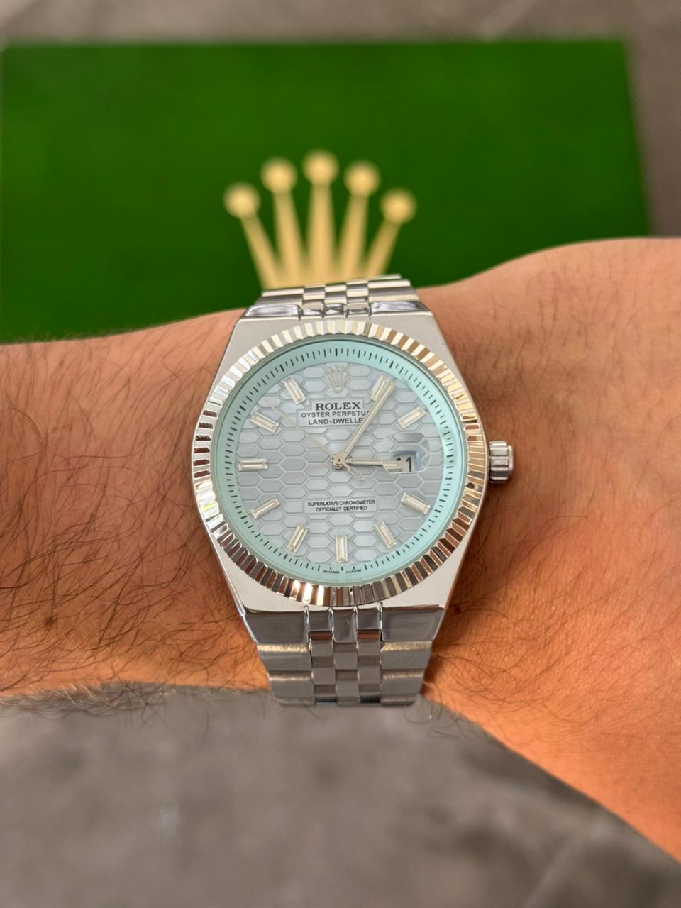 Rlx Oyster Luxe Plateado Tablero Azul