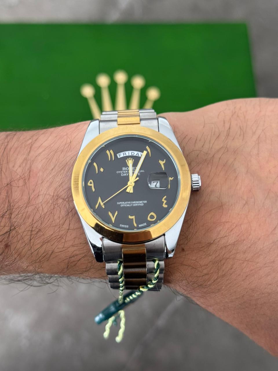 Rlx Arabe Liso Bicolor Dorado Tablero Negro