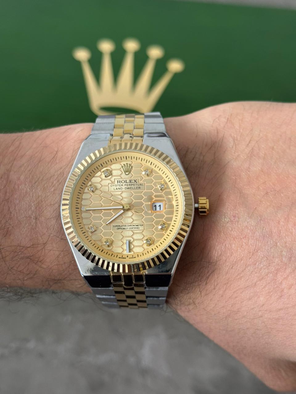 Rlx Day Date Diamond Bicolor Dorado Tablero Dorado