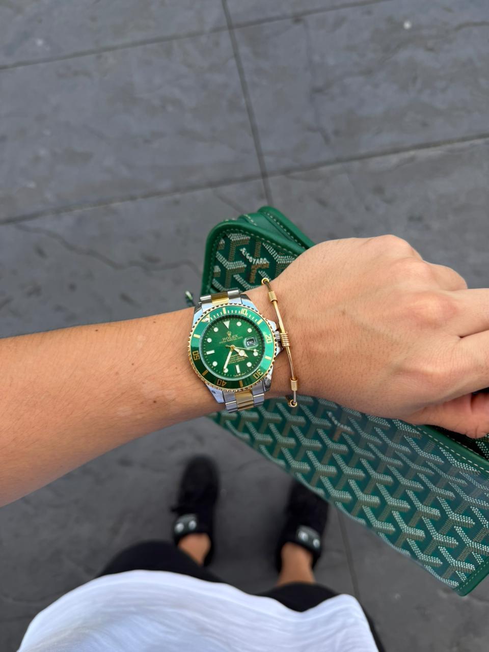 Rlx 2026 Submariner Bicolor Dorado Tablero Verde Bisel Verde